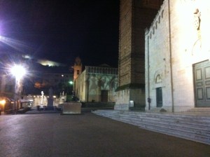 The facade of San Agostino with video projections